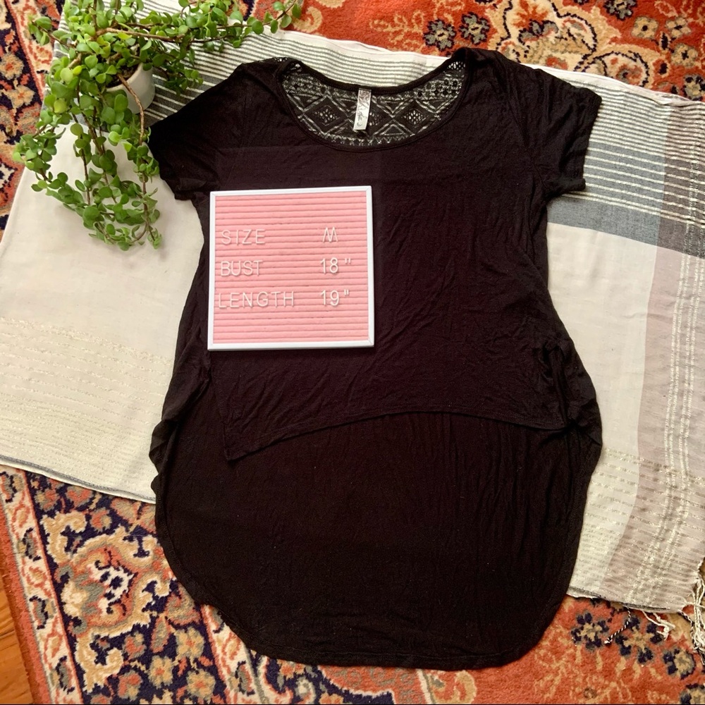 Bella D High Low Crochet Lace Back Crop T Shirt